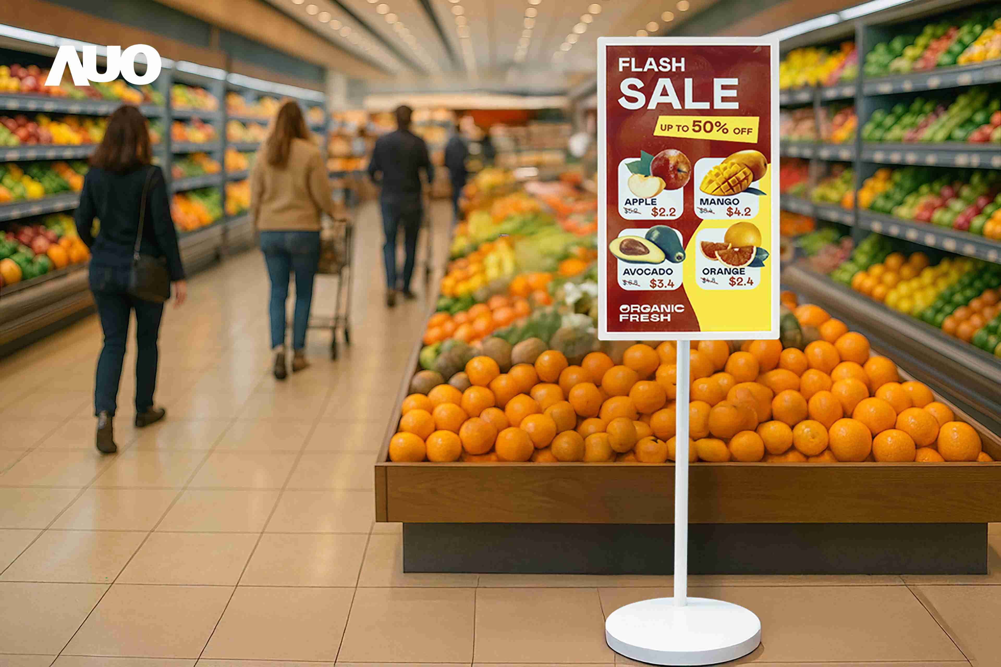 达擎首亮相低功耗、、全彩的〝aecoPost电子纸解决方案〞，，仅在更新画面时需要微量的电力驱动，，，，无需布建电线的便捷设计，，使其可灵活应用、、、随意置放，，，，并可透过云端或行动装置app，，，轻松管理及排程广告内容，，晋升店头营销利器。。。。